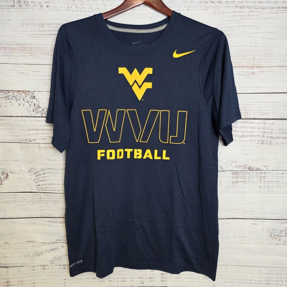 Nike Dri Fit‎ West Virginia Football Short Sleeve Shirt Mens Large Navy Blue - Picture 2 of 11
